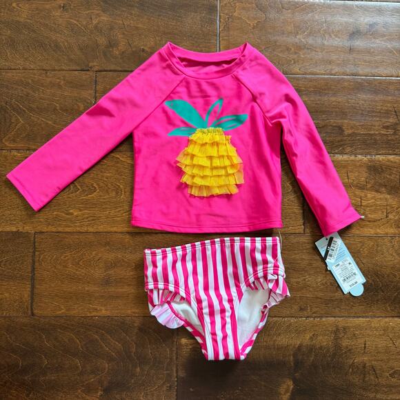 Cat and Jack Girls 18 Month Swimsuit Rash Guard Pink Pineapple Two Piece  NEW - Picture 1 of 8